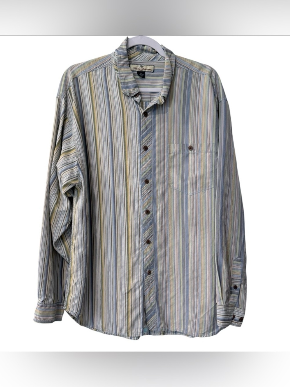 Tommy Bahama Men's XL long sleeve button down multicolor striped silk shirt